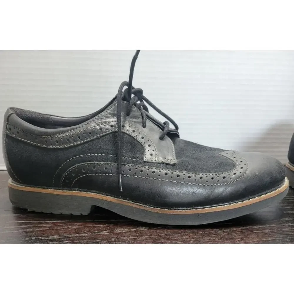 Abeo Wing Tip Oxford Dress Shoes Mens 8.5 Black Leather & Suede Lace Up